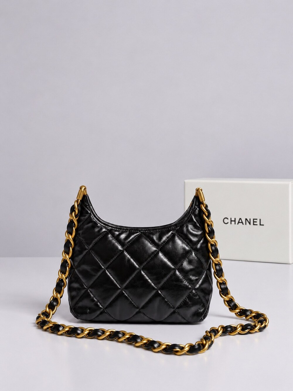 Chanel Shiny Black Calfskin Quilted Hobo with Gold Tone Hardware - Picture 6 of 14